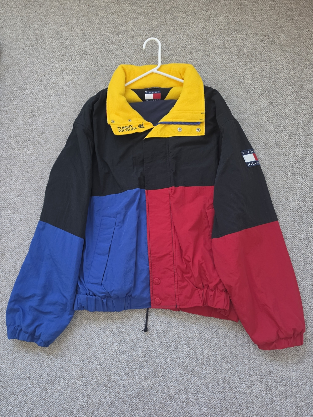Vintage 90s Tommy Hilfiger Color Block Windbreaker Jacket – Flag Logo – Size XL